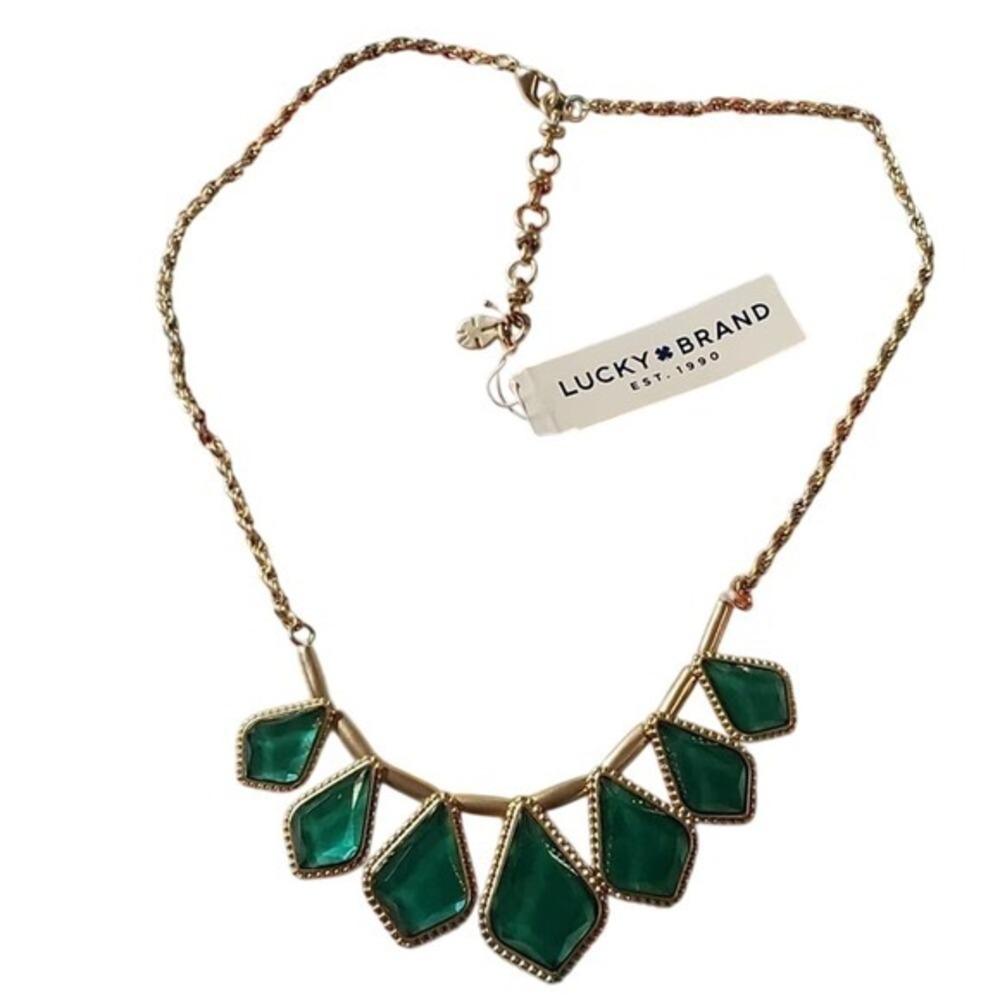Lucky Brand Green Geometric Bib Statement Necklace Gold‎ Tone New With Tags